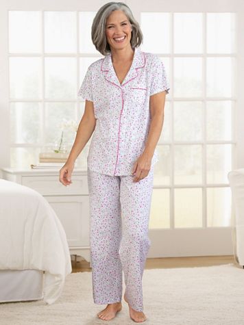 Karen Neuburger Fresh Blooms Short Sleeve Knit Girlfriend Capri Pajamas - Image 2 of 2