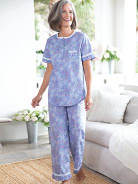 Bluebell-Print Cotton Lawn Pajama Set