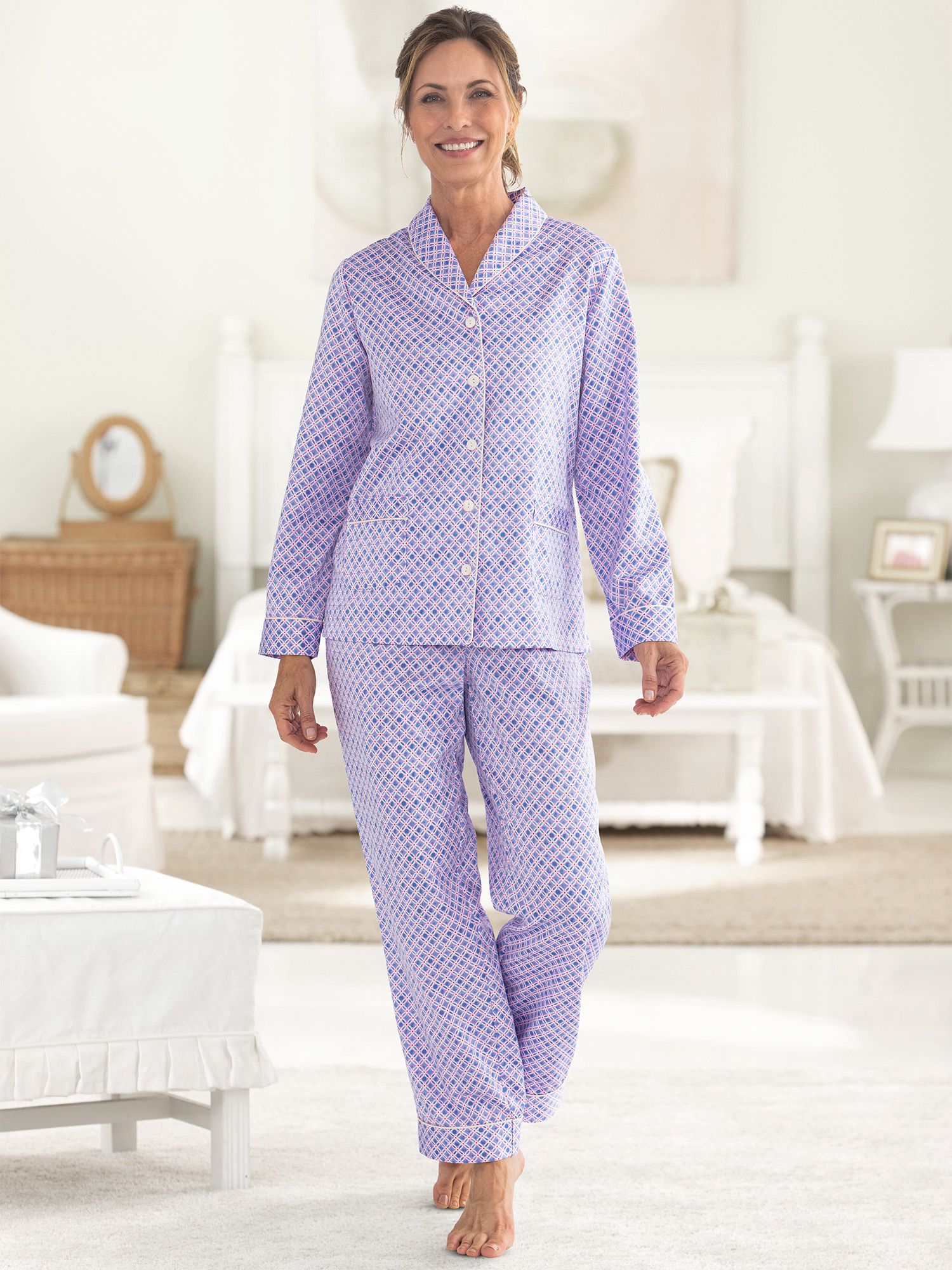 Mosaic-Print Brushed-Back Satin Pajama