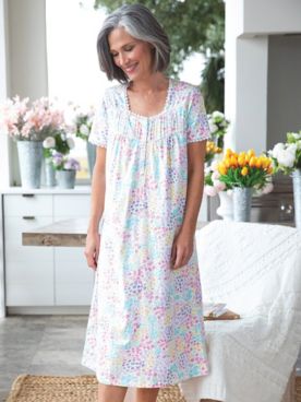 Luxe Knit Garden Floral-Print Short-Sleeve Nightgown