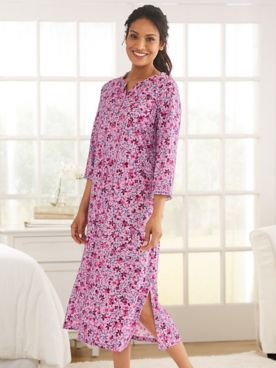 Meadow Floral Luxe Knit Ruffle-Henley Gown