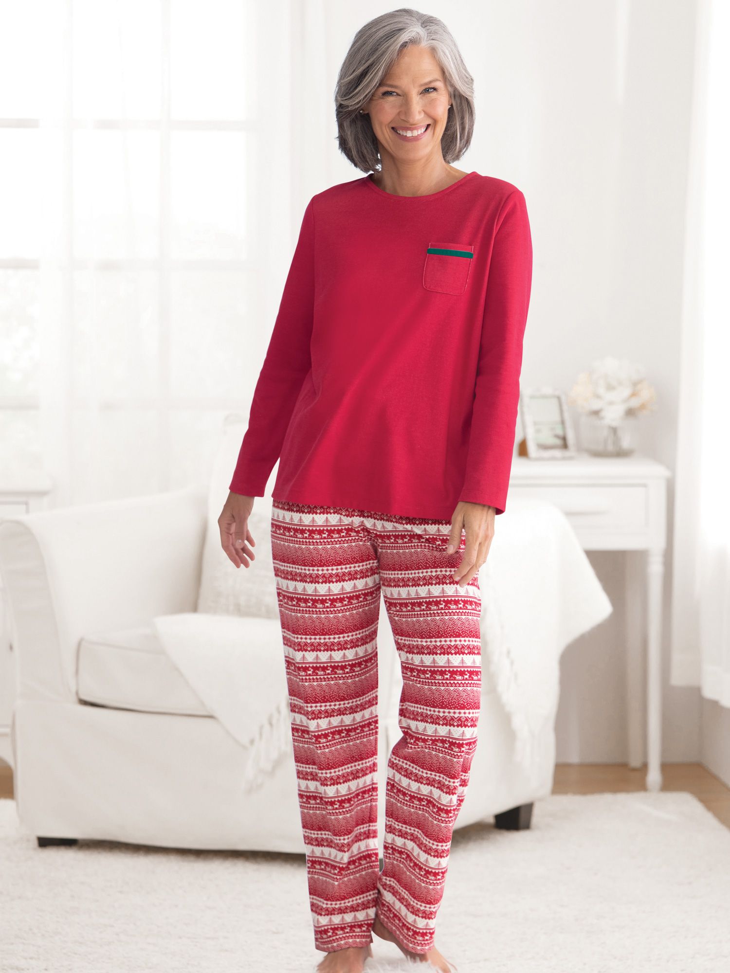 Nordic-Print Knit Pajamas