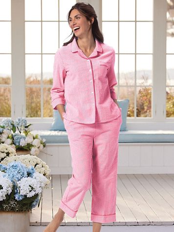 Cotton Seersucker Capri Pajamas - Image 1 of 4