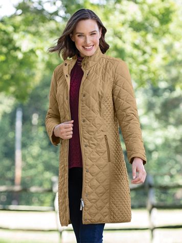 Water-Resistant Diamond-Quilted Three-Quarter Length Coat - Appleseed's