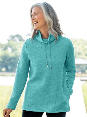 Quilted-Knit Funnel-Neck Active Pullover - Image 1 of 6