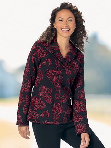 Paisley Jacquard Knit Shawl-Collar Top - Image 2 of 2