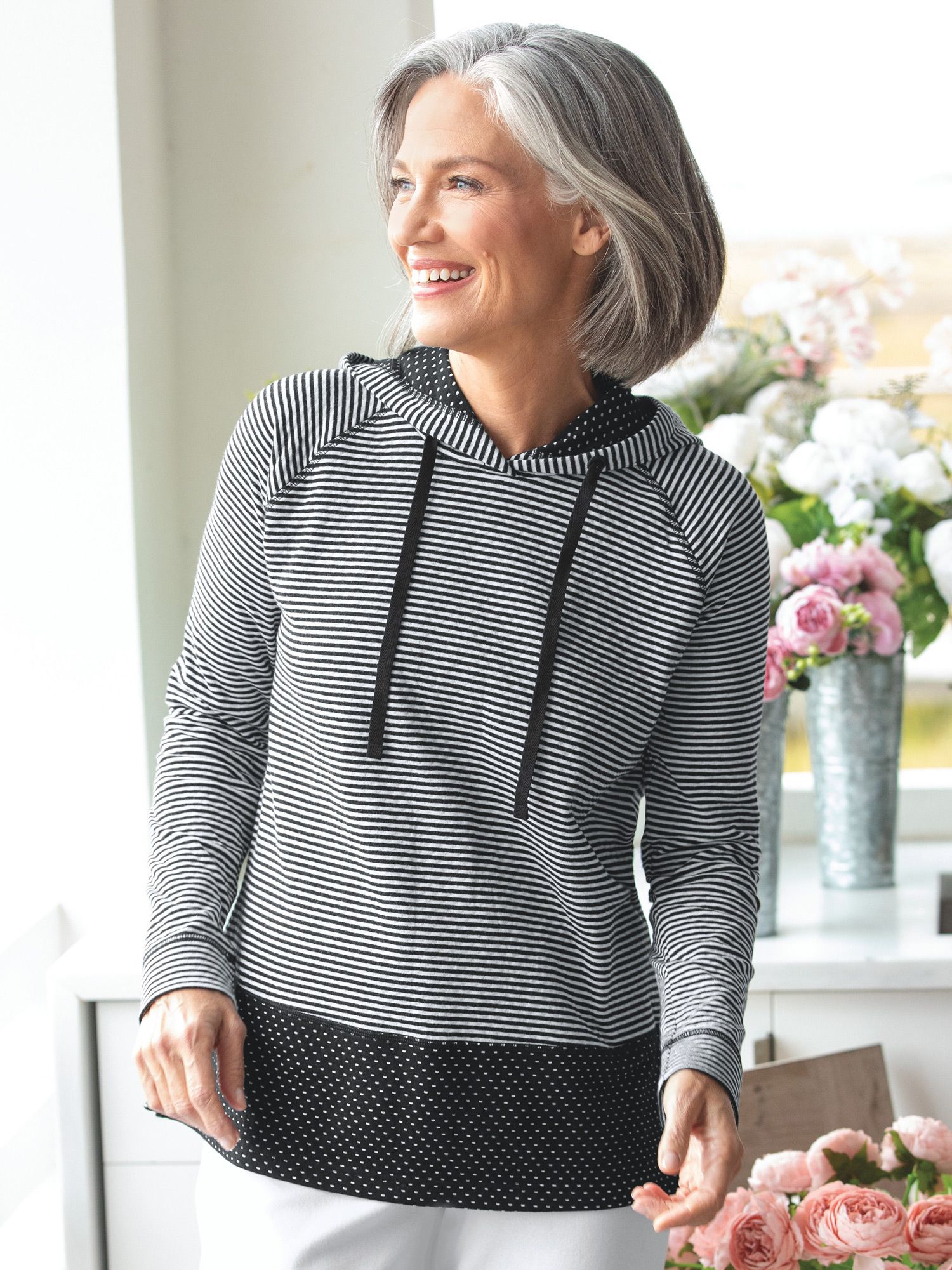 Stripe & Dot Knit Hoodie