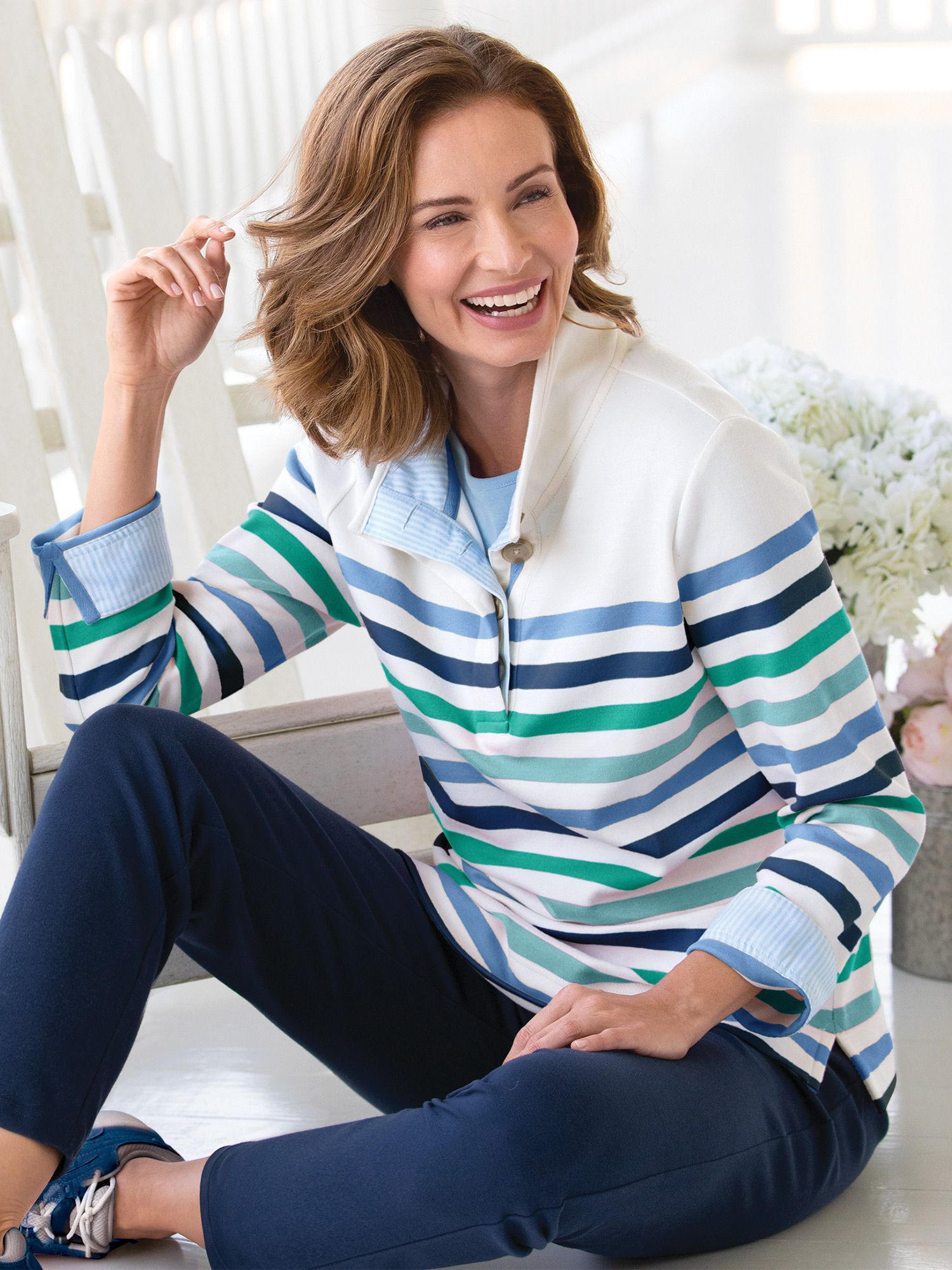 Multi-Striped Knit Henley Top