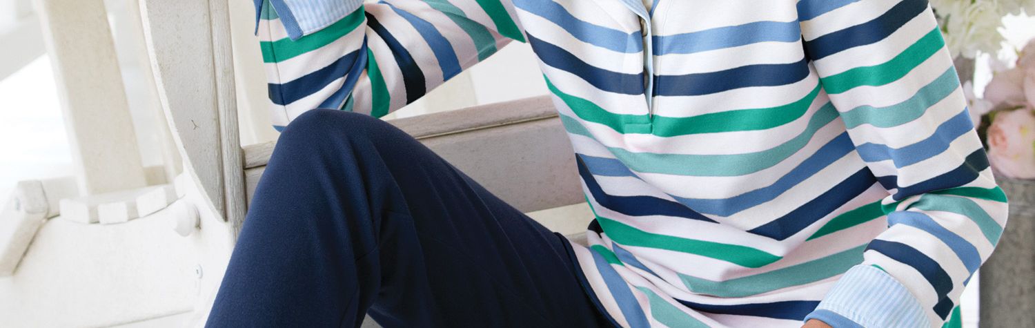Multi-Striped Knit Henley Top & Everyday Knit Slim Pants