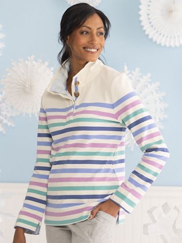 Multi-Striped Knit Henley Top