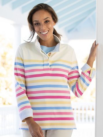 Multi-Striped Knit Henley Top - Image 4 of 4