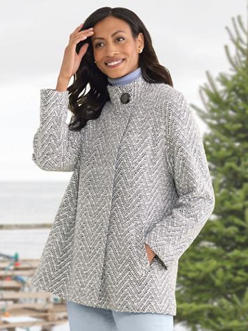Boucle Herringbone Stand-Collar Coat - Image 2 of 2