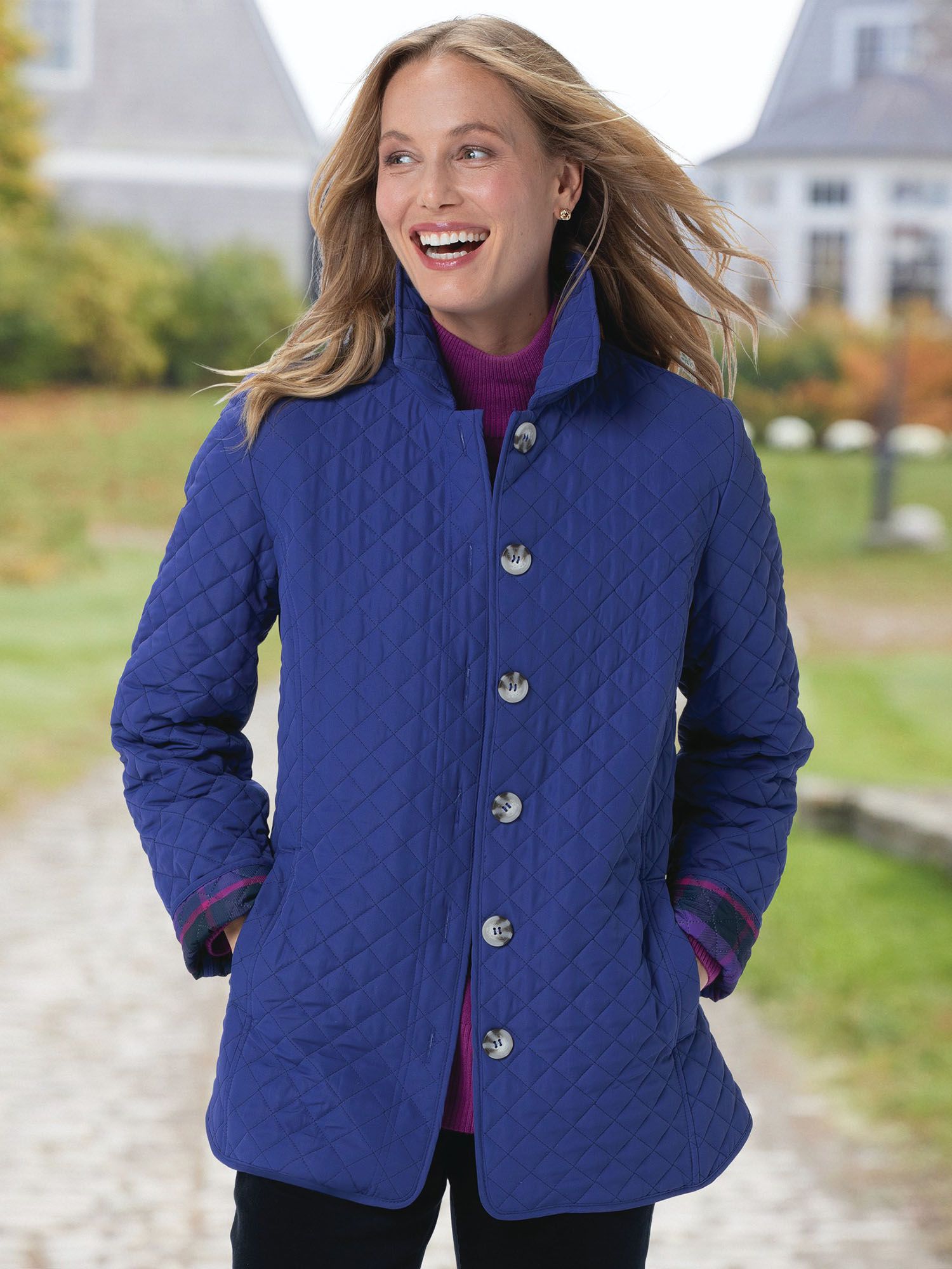 Berkshire Plaid-Trimmed Quilted Coat