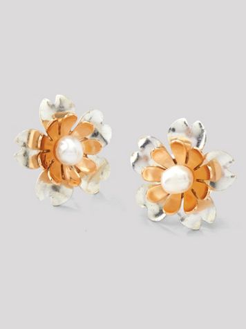 Mixed-Metal and Pearl Flower Earrings - Image 4 of 4
