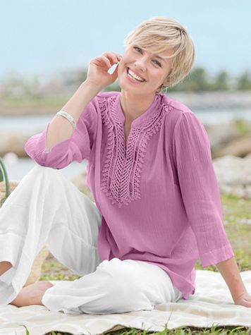 Easy Breezy Crochet Trim Tunic - Image 1 of 3