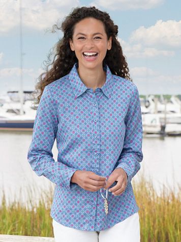 Floral Foulard Long-Sleeve No-Iron Cotton Shirt - Image 1 of 1