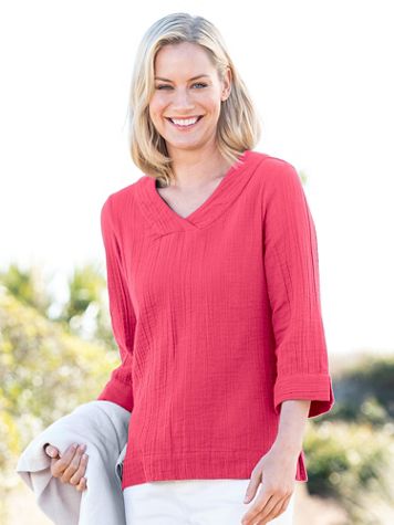 Nantucket Textured-Cotton V-Neck Top - Image 4 of 4