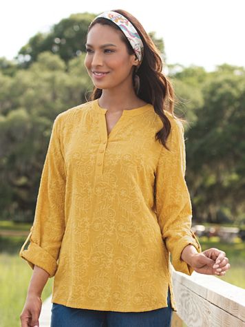 Allover Embroidered Floral Popover Tunic - Image 1 of 3