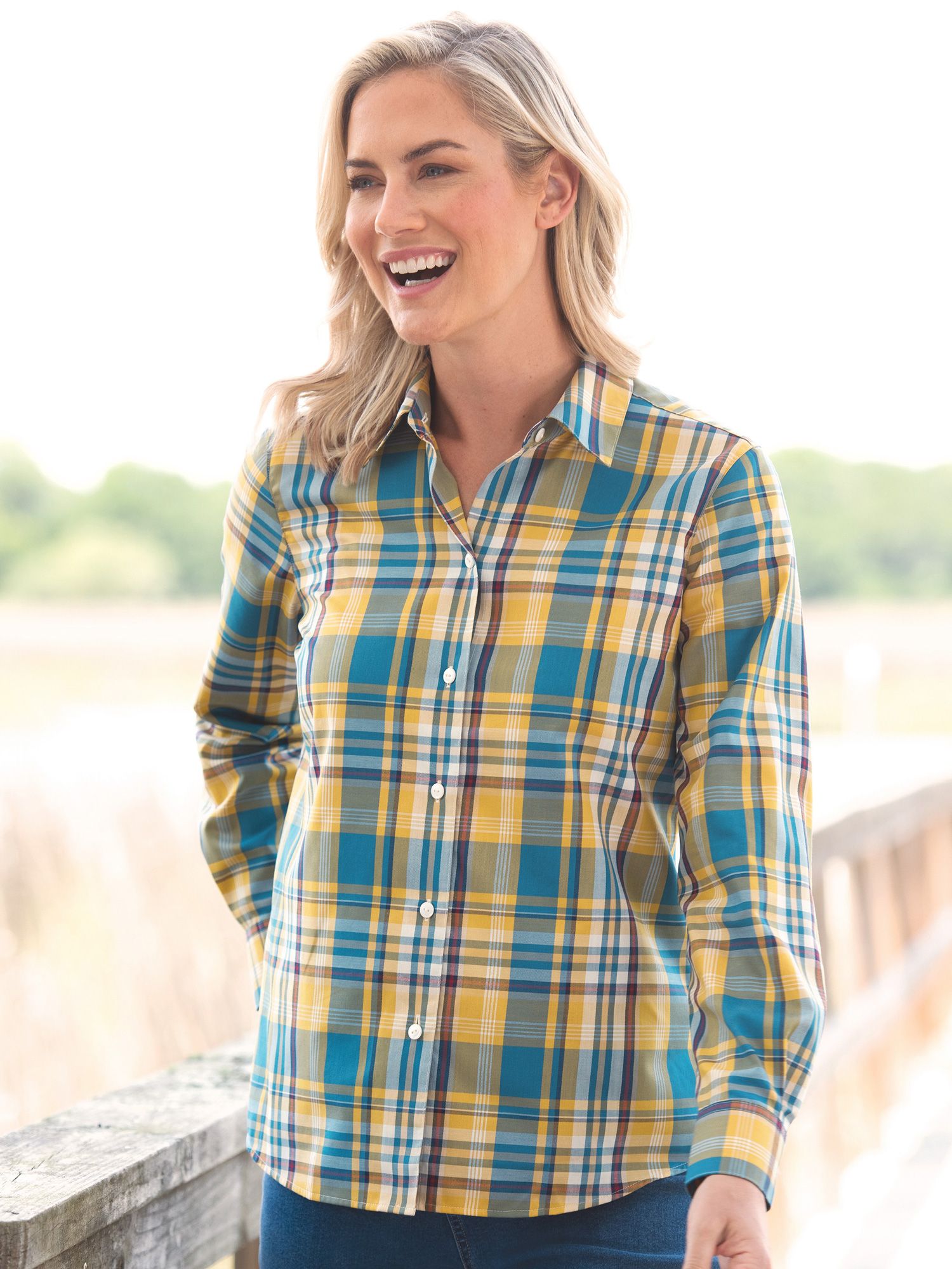Foxcroft Perfect-Fit No-Iron Plaid Long-Sleeve Shirt