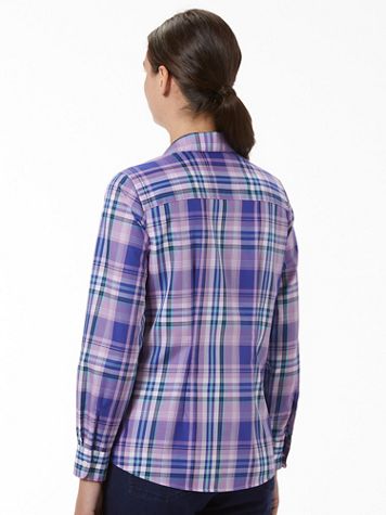 Foxcroft Perfect-Fit No-Iron Plaid Long-Sleeve Shirt