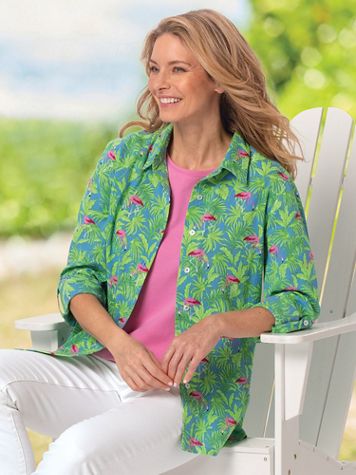 Tropical Flamingo Crinkle Cotton Shirt - Image 1 of 1