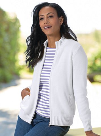Zip-Front Cotton Cardigan Sweater - Image 1 of 14