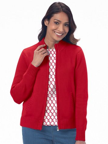 Zip-Front Cotton Cardigan Sweater - Image 1 of 13