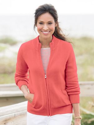 Zip-Front Cotton Cardigan Sweater - Appleseed's