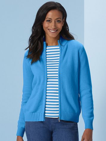 Zip-Front Cotton Cardigan Sweater - Image 1 of 9