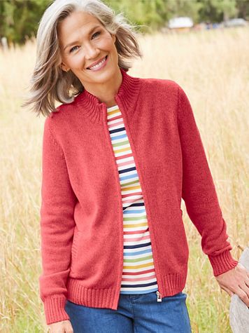 Zip-Front Cotton Cardigan Sweater - Image 1 of 7