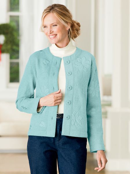 Embroidered Boiled-Wool Jacket | Women's Cardigan | Appleseeds