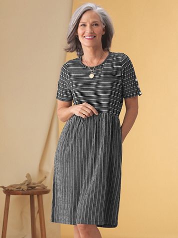 Mini-Stripe Textured-Knit Dress - Image 2 of 2