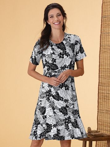 Palm-Print Flounce-Hem Knit Dress - Image 2 of 2
