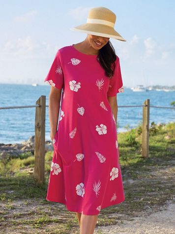 Hibiscus-Print Boardwalk Knit A-Line Dress - Image 2 of 2