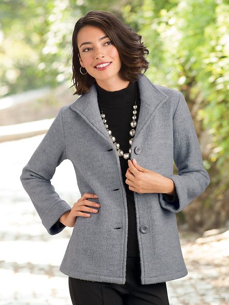 Boiled-Wool Wing-Collar Jacket | Women's Cardigan | Appleseeds