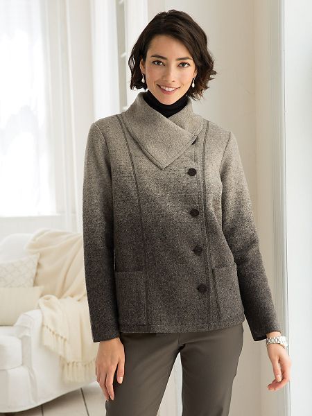 Ombré Boiled-Wool Asymmetrical Jacket | Women's Cardigan | Appleseeds