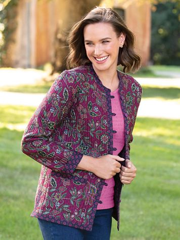 Jacobean Floral Reversible Quilted-Cotton Jacket - Appleseed's