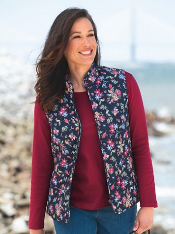 Floral-Print Quilted Zip Vest - Image 3 of 4