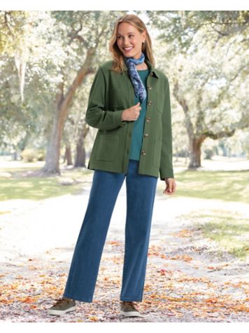 Casual Knit Shirt Jacket & Dreamflex Comfort-Waist Straight Leg Jeans