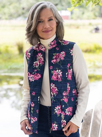 Limited-Edition Floral Plaid Reversible Quilted Vest - Image 4 of 4