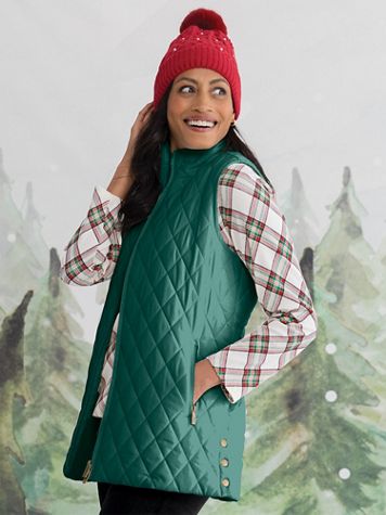 Long Quilted Zip-Front Vest - Image 1 of 4
