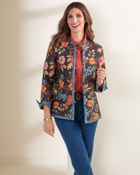 Limited-Edition Bountiful Blooms Reversible Quilted Jacket & Foxcroft Solid Shirt