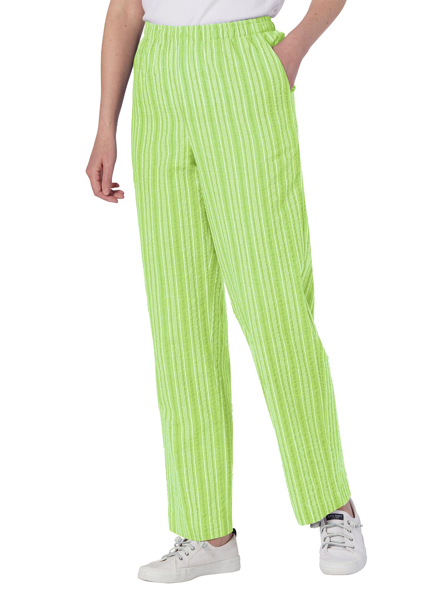 Seersucker Stripe Elastic-Waist Pants
