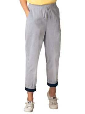 Seersucker Stripe Roll-Cuff Cropped Pants