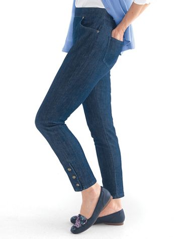 Liberty Knit Denim Slim Pull-On Snap-Hem Ankle Jeans - Image 1 of 3