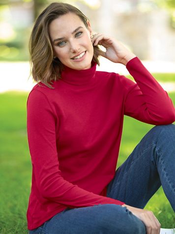 Essential Cotton Long-Sleeve Solid Turtleneck - Image 1 of 18