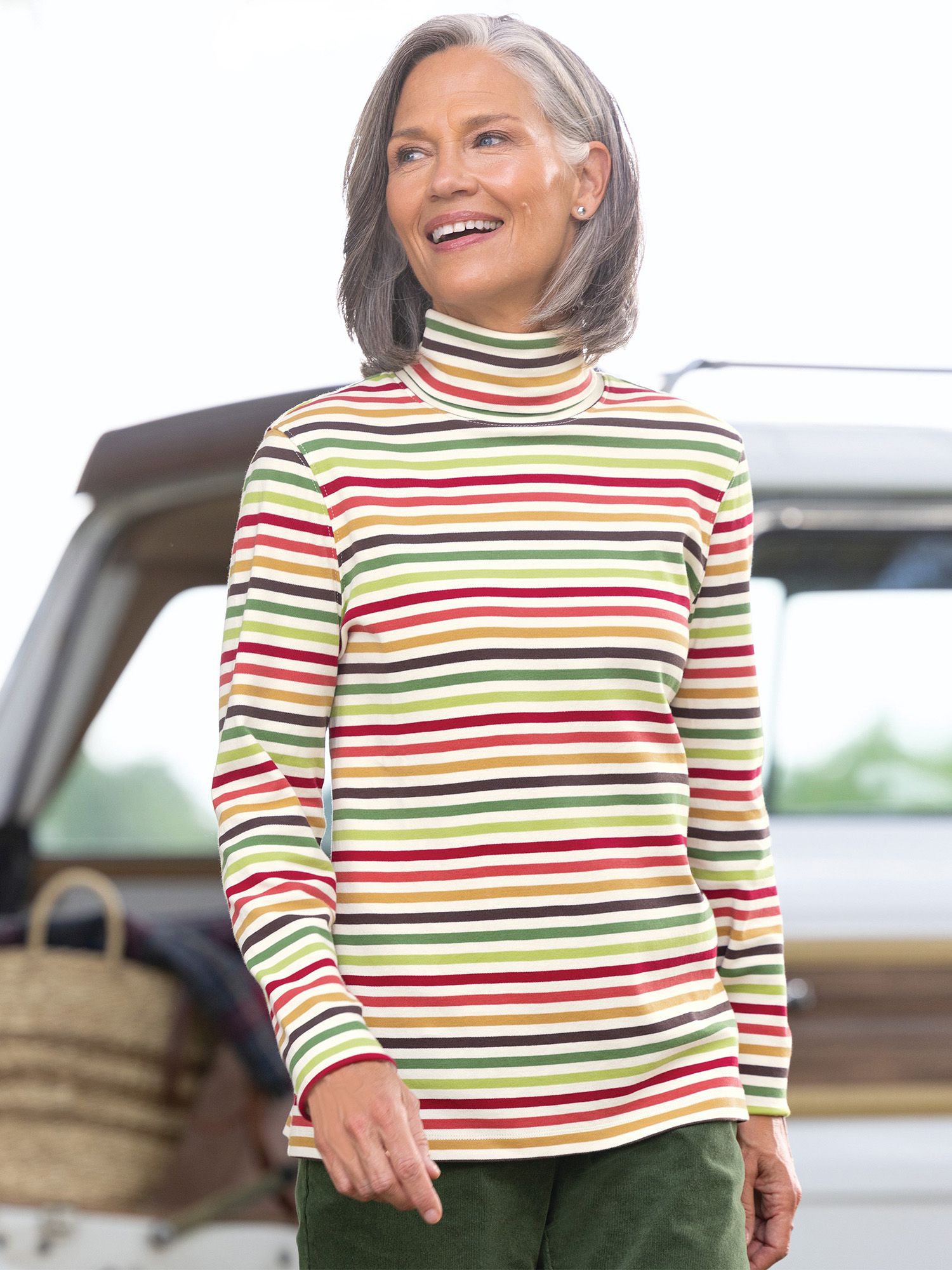 Essential Cotton Long-Sleeve Striped Turtleneck