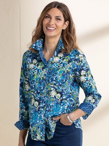 Foxcroft Non-Iron Blue Floral & Geo Check Shirt - Image 3 of 3