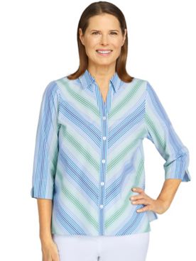 Alfred Dunner® Classic Mitered Stripe Button Down Top Shirt