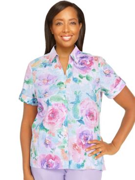 Alfred Dunner® Classic Watercolor Floral Burnout Short Sleeve Shirt
